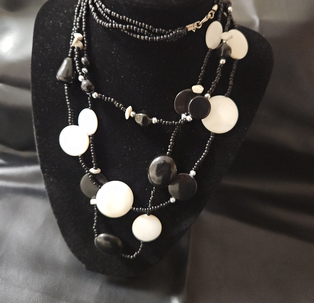 Black & White Multi-Strand Disc Necklace - Women Jewelry